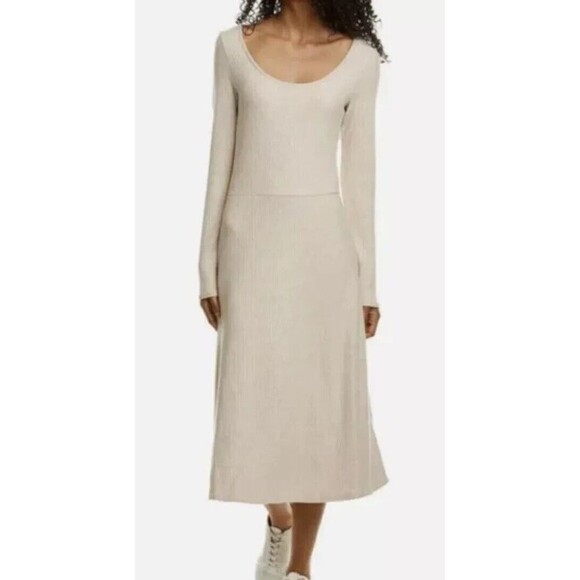 Vince Dresses & Skirts - Vince Beige Knit Ribbed Scoop Neck Midi Dress Long Sleeve Quiet Luxury  XXXL